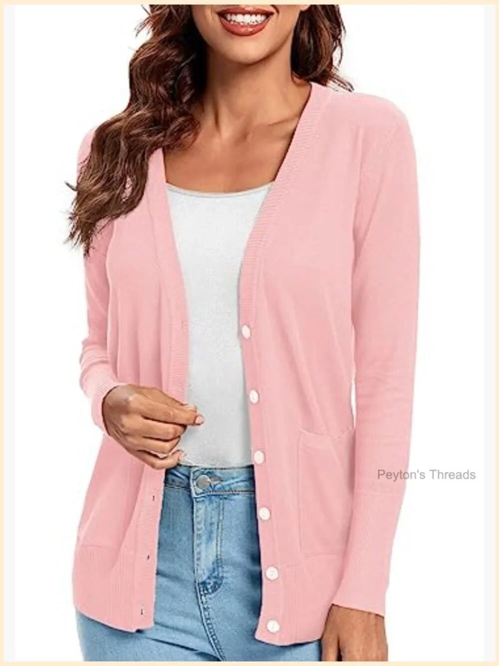 Lightweight Viscose Polyester Cardigan Sweater with Pockets Button Front
